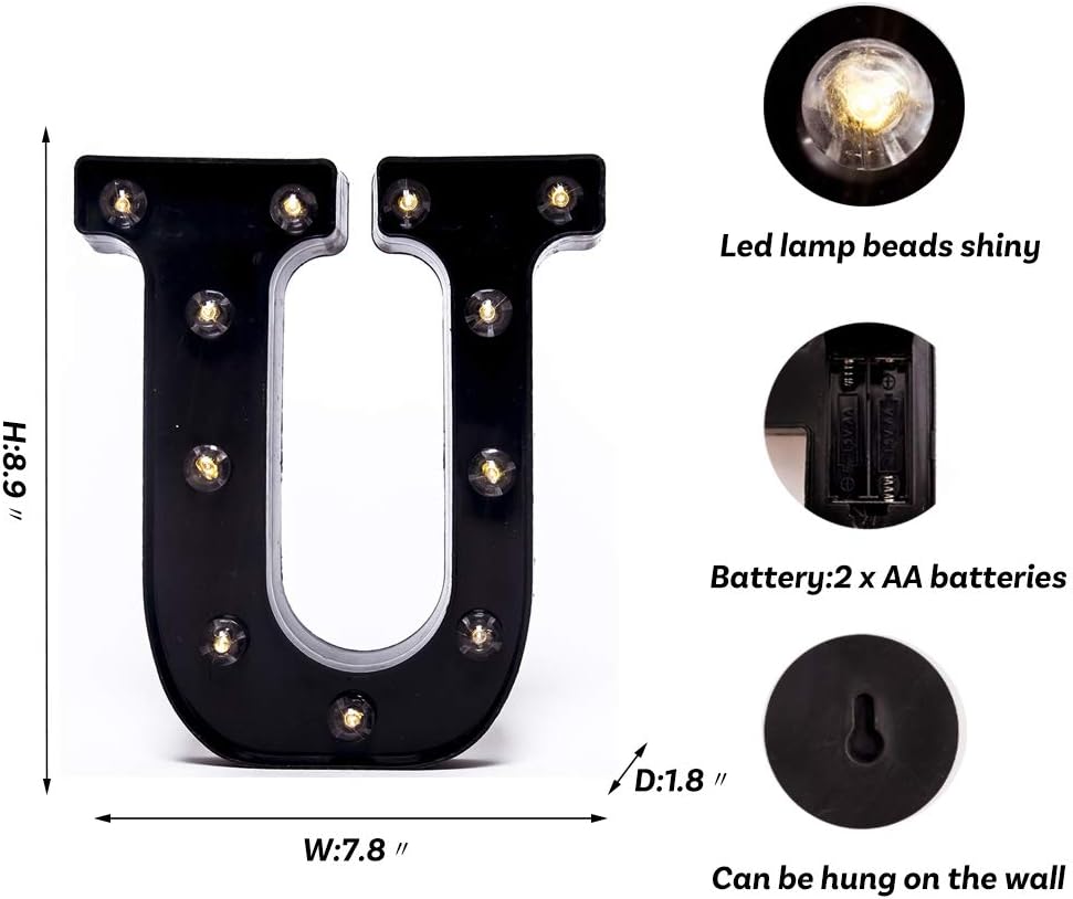 Foaky Black LED Marquee Number Lights Sign Light Up Marquee Number Lights Sign for Night Light Wedding Birthday Party Battery Powered Christmas Lamp Home Bar Decoration