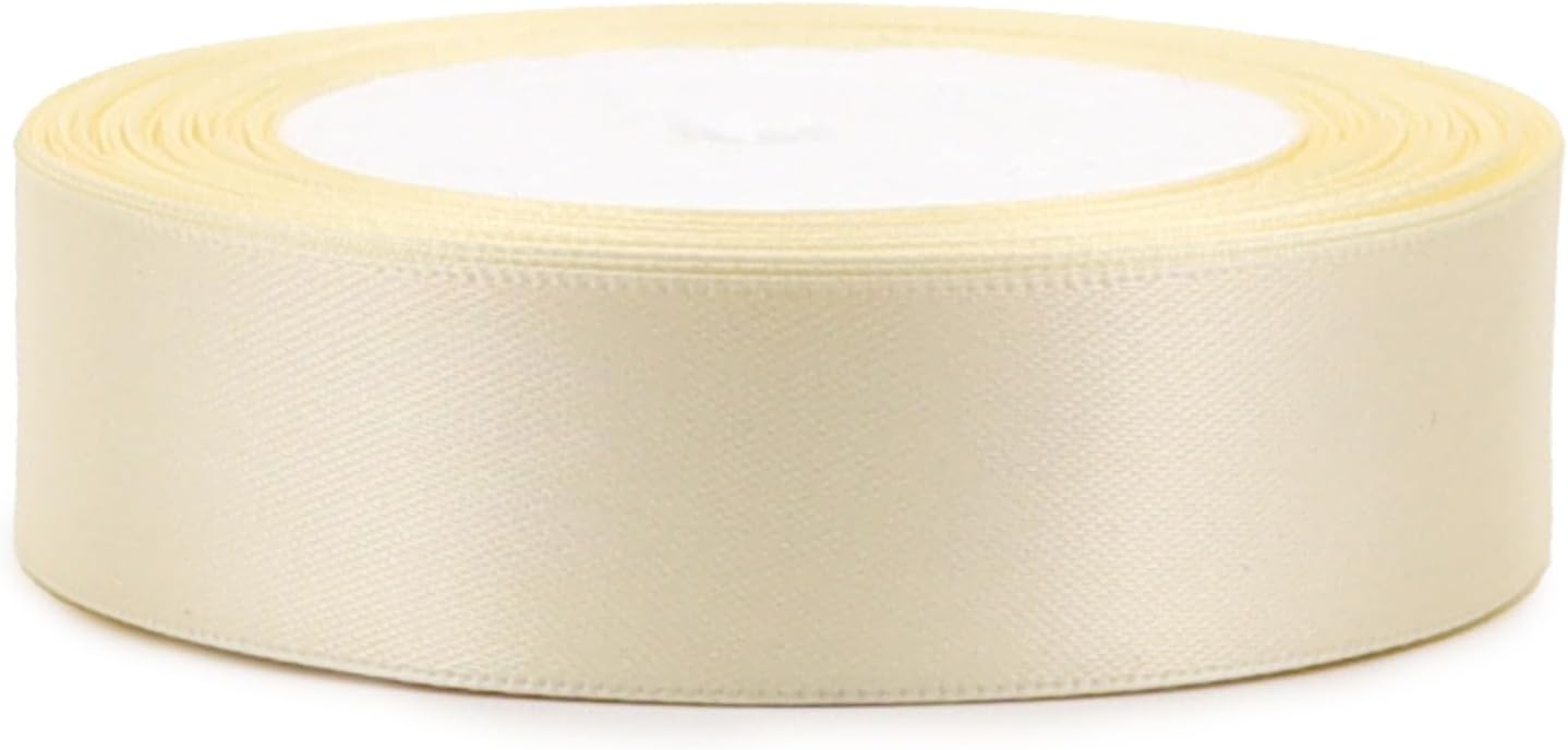 Rice White Solid Satin Ribbon 1 Inch 25 Yards Solid Polyester Fabric Ribbon for Gift Wrapping Wedding Christmas Baby Shower Birthday Party Decoration Handmade Immortal Flower Craft