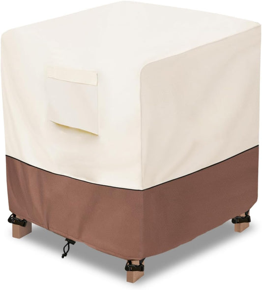 okcool Patio Wicker Side Table Cover,Waterproof Square Patio Small Side Table Cover,Suitable for 3-Piece Outdoor Wicker Patio Bistro Set Side Table,22W x 22D x 18H inch,Beige & Brown