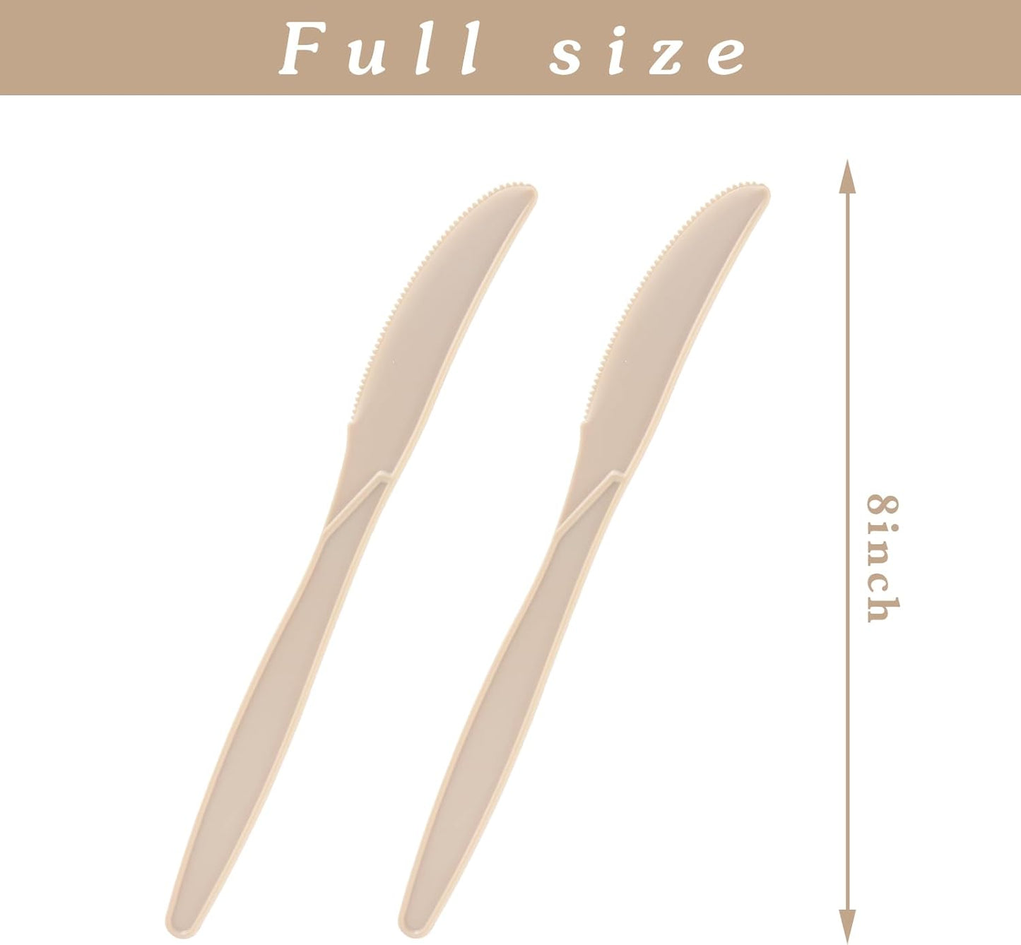 100% Compostable Knives 125 Count,Disposable Knives No Plastic Knives Heavy Duty Silverware, BPA-Free Cutlery Flatware Utensils Ecofriendly,Light Brown