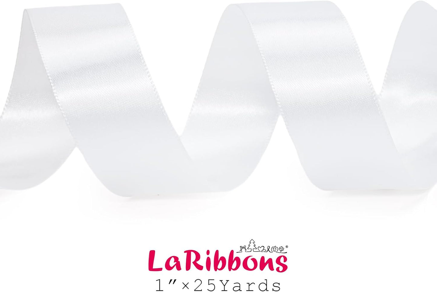 LaRibbons White Ribbon 1 Inch 25 Yards Luxury Double Faced White Silk Ribbon for Flower Bouquet Crafts Gift Wrapping Wedding Party Decoration