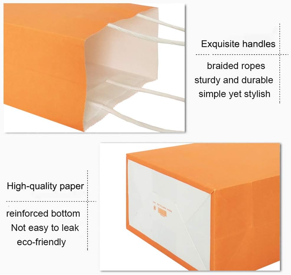 25 PCS Small Gift Bags Orange Kraft Paper Bags with Handles for Party Favors (8.2 x 6 x 3.1 In)