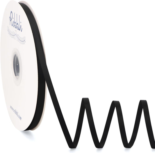 Ribbli Black Satin Ribbon Double Faced Satin 1/4 Inch x Continuous 100 Yards-Black Ribbon for Gift Wrapping Crafts Wedding Decoration Bows Bouquet Floral Arrangement