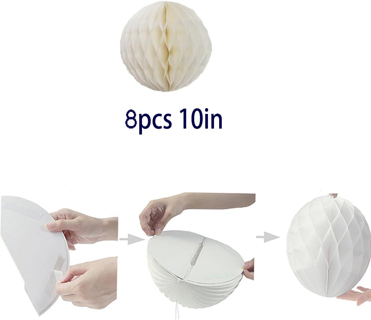 8pcs 10 inch Paper Honeycomb Balls Decorative Tissue Pom Poms Flower Art Hanging Balls for Birthday Wedding Nursery Baby Shower Home Decor (10inch, Cream)