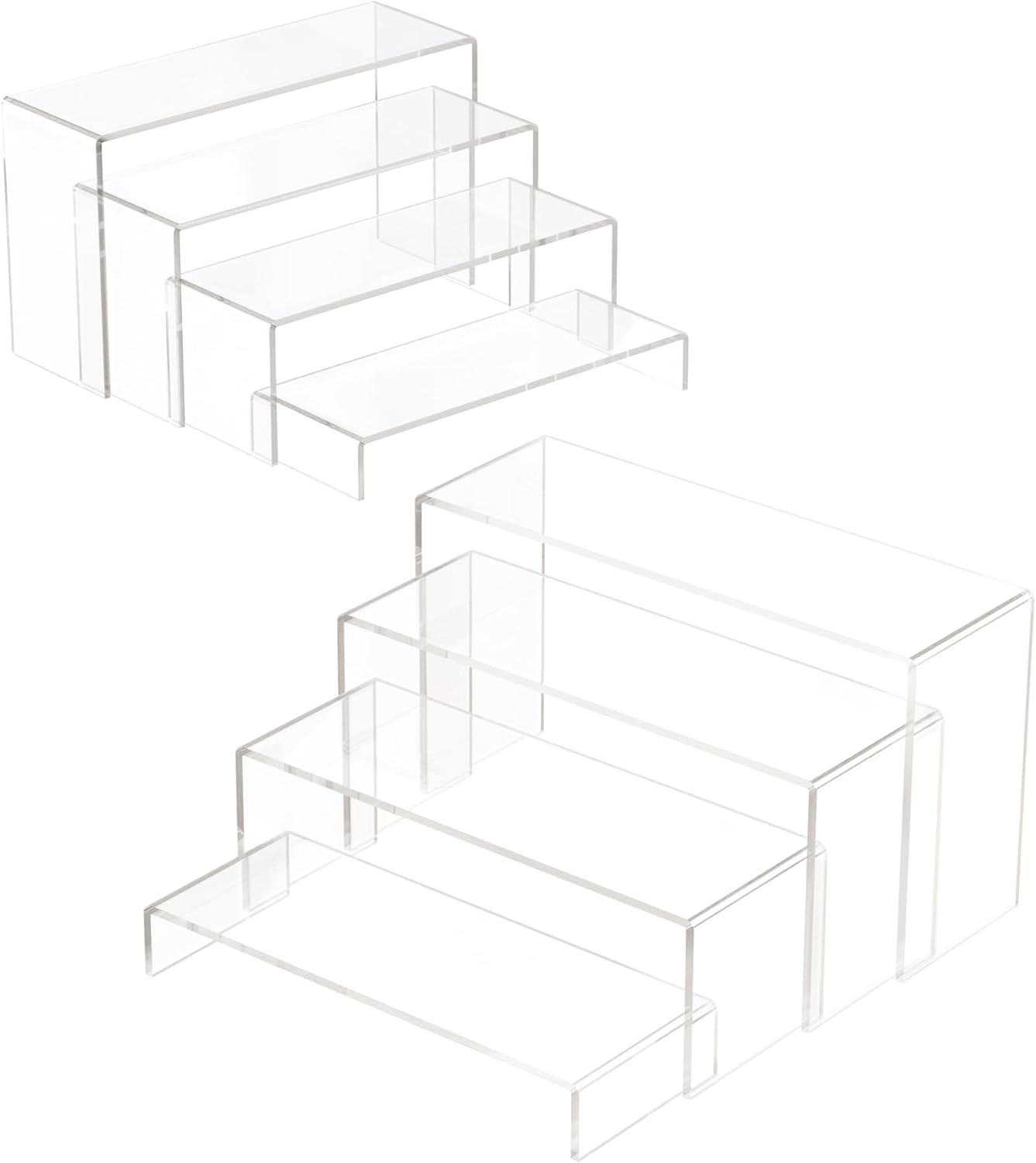 Black Matte Metal Display Stand,8 Pcs 2 Set Display Risers, Metal Rectangular Display Shelf for Showcase, Dessert, Toys, Perfume (Clear, L7 x8 x9)