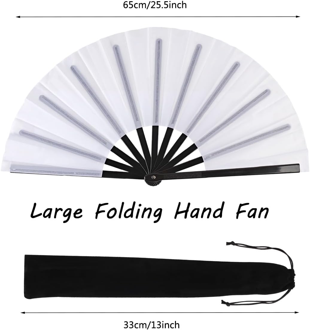 8 Pack Large Folding Hand Fans for Women/Men, Kungfu Taichi Rave Folding Fan with Bag, Large Popping Clacking Fans for Line Dancing, Concert, Party, Festival, Home Decorations(White)