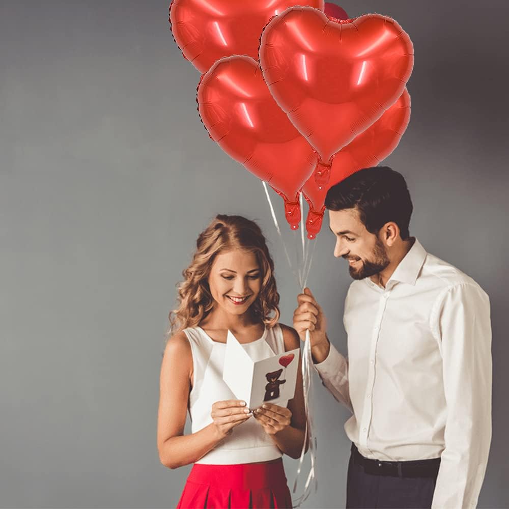 BEISHIDA 30 Red Heart Foil Balloons, 18 Inch, Perfect for Birthday, Wedding, Engagement, Valentine's Day, Unisex-Adults