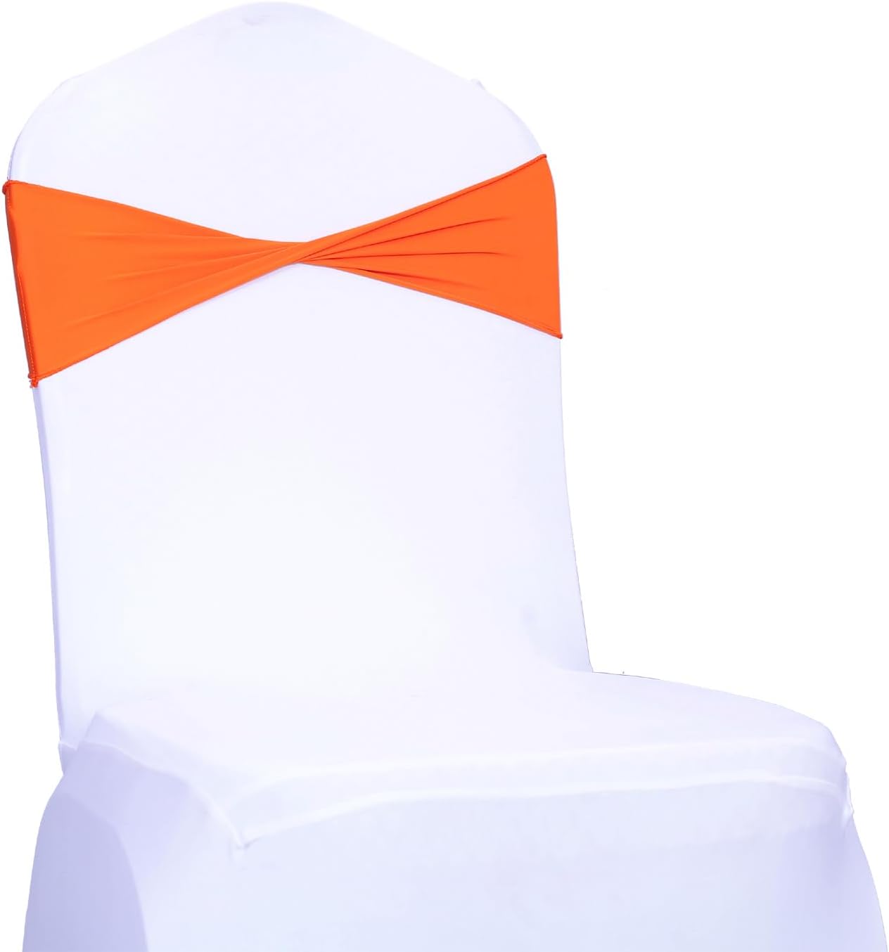 MDS Pack of 150 Spandex Chair Sashes Bows Elastic Stretch Dining Chair Bands Ties Without Slider Buckle Universal fits for Wedding Baby Shower Birthday Party Banquet Event Decoration - Orange