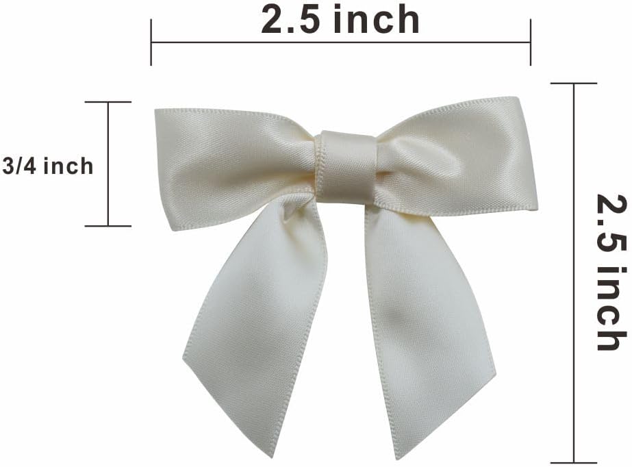 2.5" Hgzgch Cream Satin Ribbon Bow for Gift Wrapping, Premade Bows for Crafts, Cake, Party Favors, Handmade Bows with Double-Sided Tape, Self Adhesive Gift Bows for Presents, Treats, Christmas - 50pcs