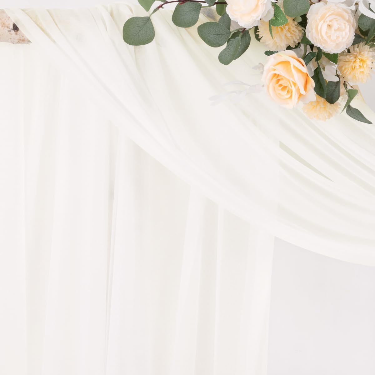 Socomi Ivory White Wedding Arch Draping Fabric 29" x 20Ft 2 Panels Sheer Outdoor Curtain Drapes Extra Long for Bridal Baby Shower Ceremony Birthday Party Decor