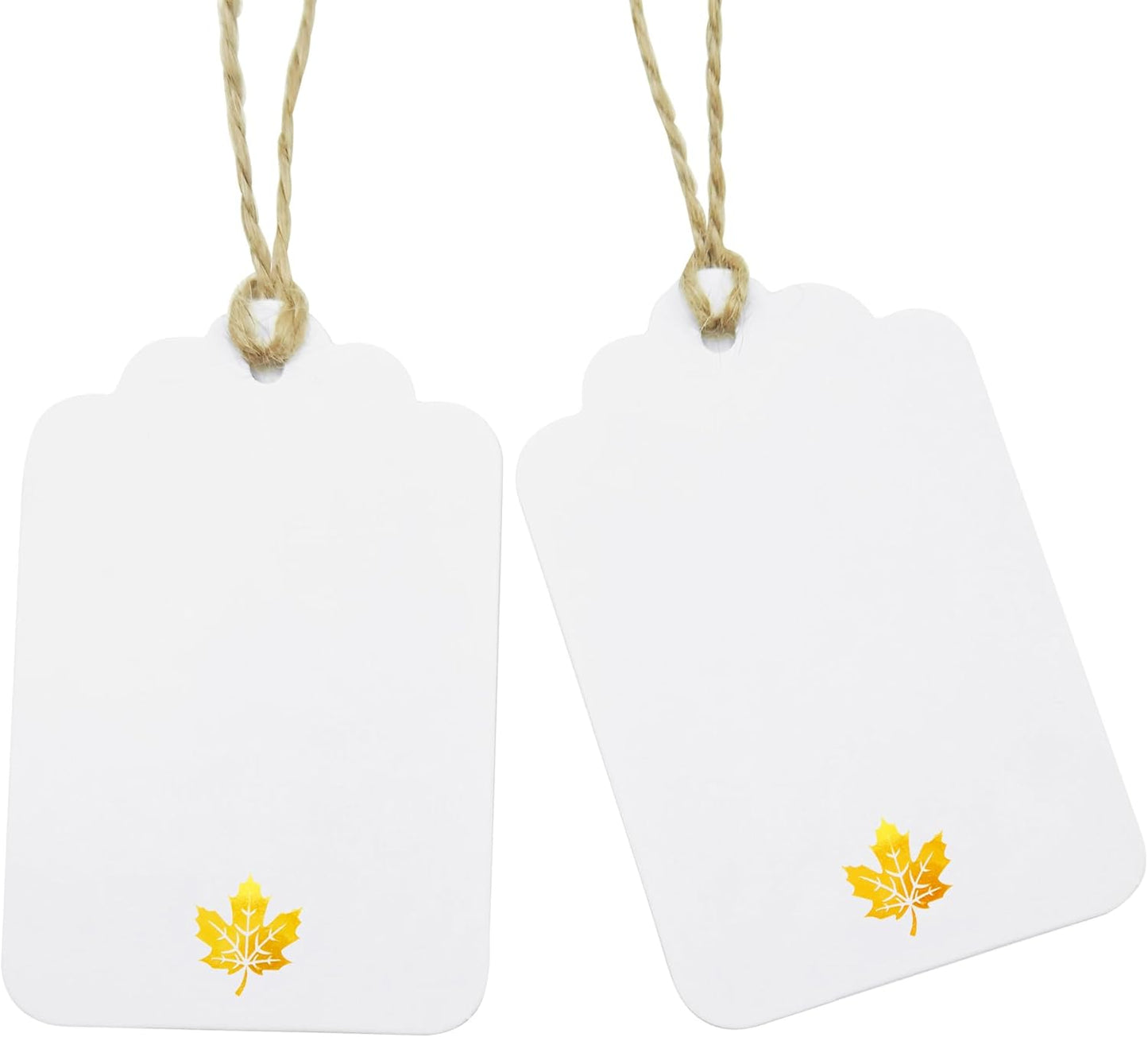 100 Pcs Blank Gift Tags with String Gold Foil Maple Leaf Fall Large Gift Tags with 65 Ft Jute Twine White Paper Cute Tags for Fall Autumn Thanksgiving Harvest Party Gift Wrap Tags