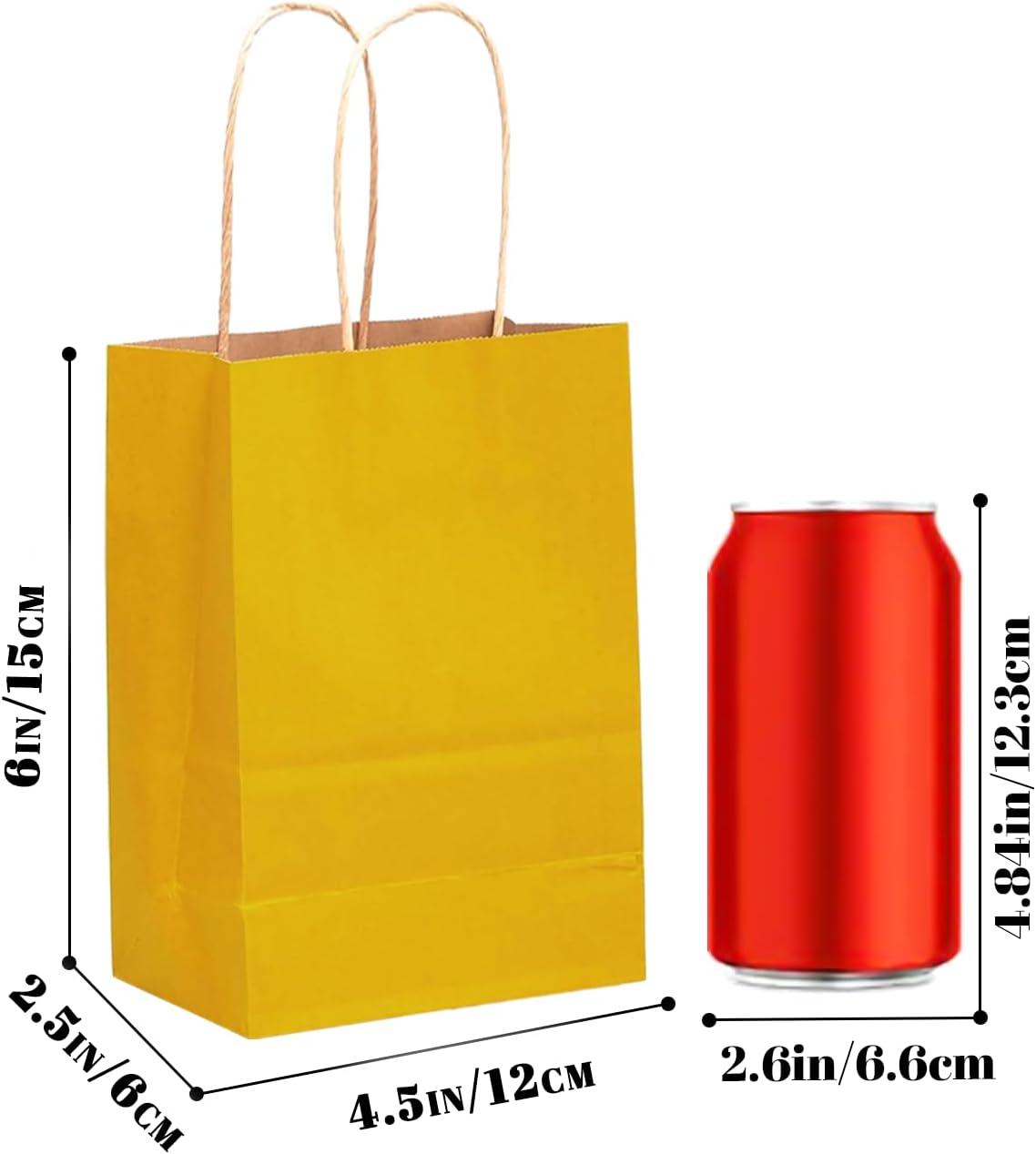 qiqee 24 Pcs Bright Yellow Mini Paper Gift Bags with Handles 6"x4.5"x2.5" Small Brown Kraft Party Favor Bags Multiple Uses (Mini size)