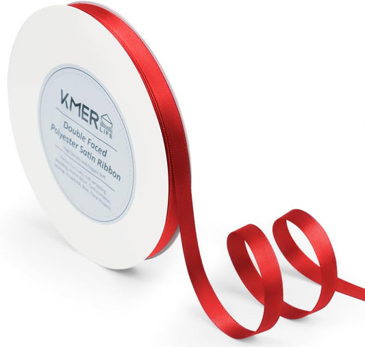 3/8 inch x 50 Yards Double Faced Polyester Red Satin Ribbon, Perfect for Gift Wrapping Very Suitable for Weddings Party Hair Bow Invitation Decorations and More