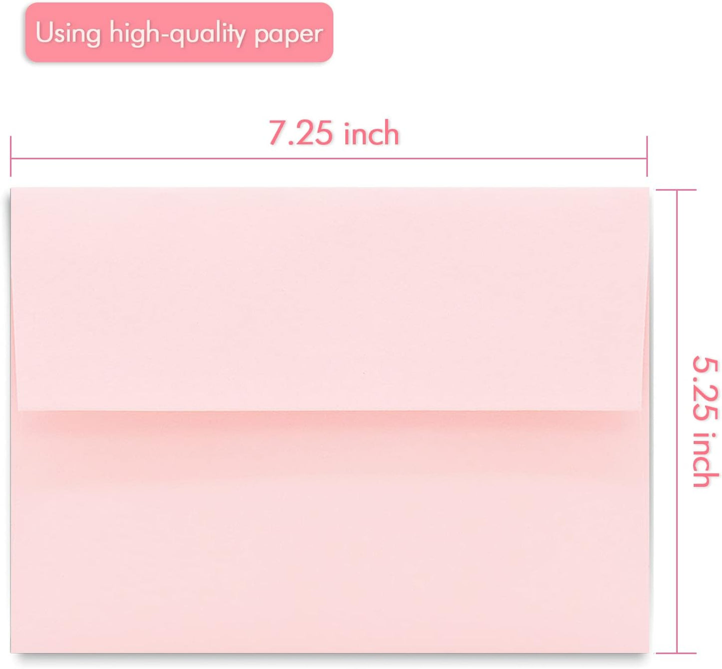 100 Pack A7 Pink Invitation 5x7 Envelopes - Self Seal, Square Flap,Perfect for Baby Shower, 5x7 Cards, Weddings, Birthday, invitations, Graduation, 5.25 x 7.25 Inches (Pink)