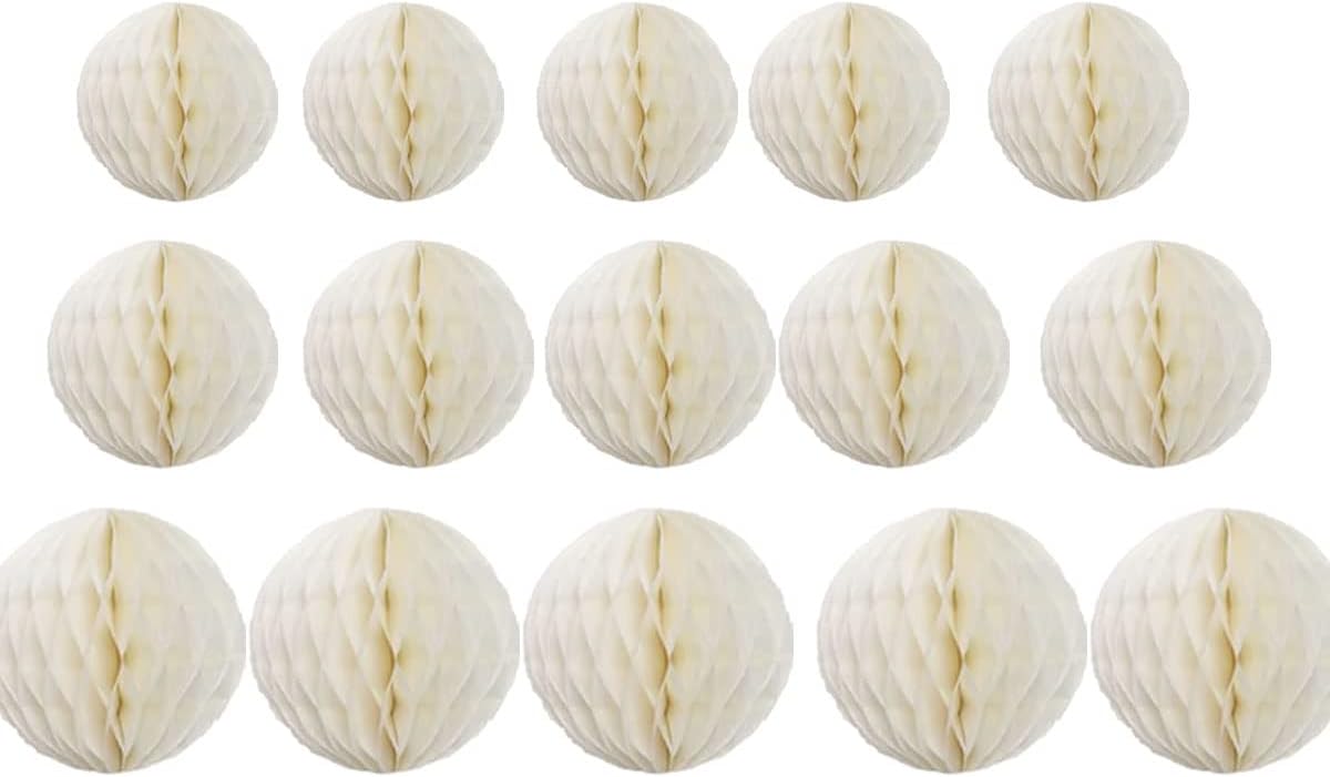 15pcs Honeycomb Balls Decorations 4'' 6'' 8'' Party Honeycomb Ball Flower Tissue Pom Poms Flower Ball Hanging Flower Balls for Baby Shower Birthday Wedding Nursery Decor(4'' 8'' 10'' Beige)