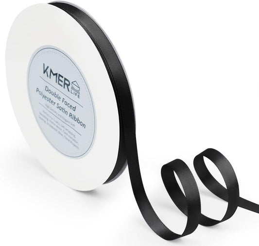 Solid Color Double Faced Black Satin Ribbon 3/8" X 50 Yards Ribbons Use for Bows Bouquet, Gift Wrapping, Floral Arrangement