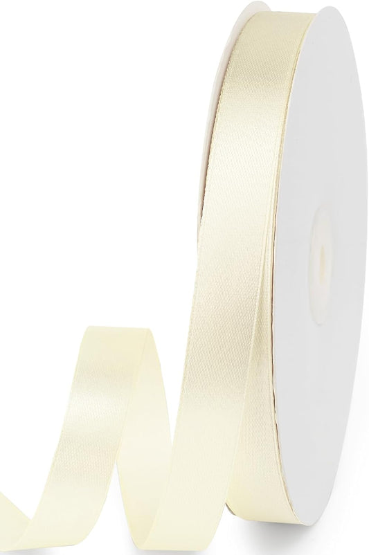 5/8" x 100 Yards Satin Ribbon - Ivory Silk Ribbon with Spool - Ideal for Gift Wrapping, Floral Bouquets, Crafts, Wedding Party Decorations, Christmas and Sewing Projects
