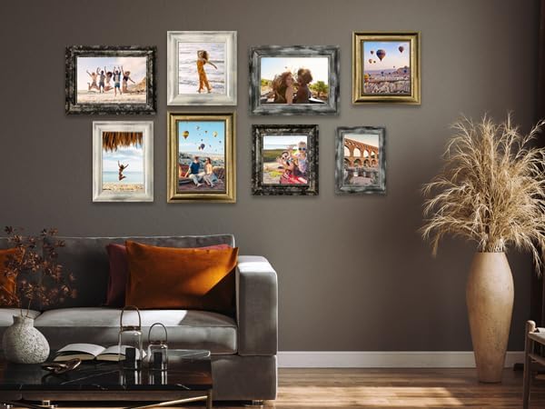 5x5 Picture Frames Set of 4- Rustic Retro Photo Frame with Real Glass Wall Mount and Tabletop Display Family Friends Wedding Gift