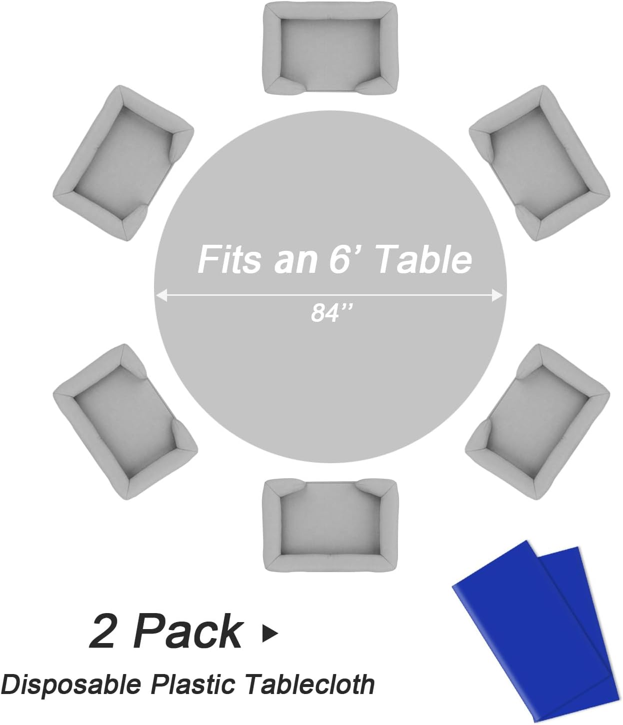 QIKSION Dark Blue Round Tablecloth 2 Pack, 84 Inch Plastic Table Cover Disposable for Parties