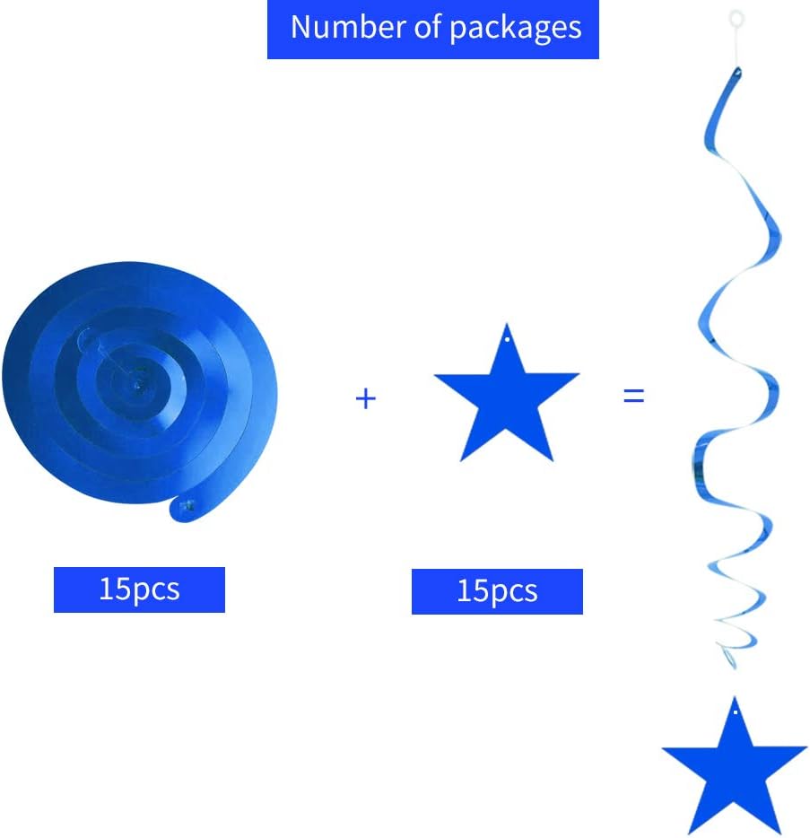 BEISHIDA Blue Star Hanging Swirl Decorations,Hanging Gold Party Supplies for Graduation Wedding Baby Shower Decorations,Pack of 15