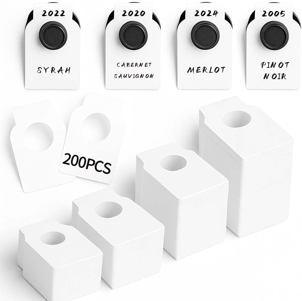 200 PCS Wine Bottle Tags –Paper Hanging Cellar Labels for Bottle Neck, Double-Sided Writable Gift Tags for Wine Racks, Champagne & Homebrew Organization (White)