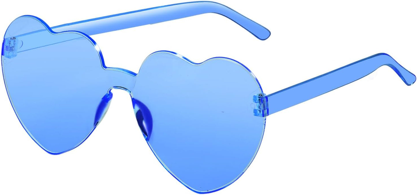 12 Pairs Heart Shaped Sunglasses for Women Colorful Glasses Fun Trendy Transparent Heart Sunglasses Party Favor (1 Pair-Blue)