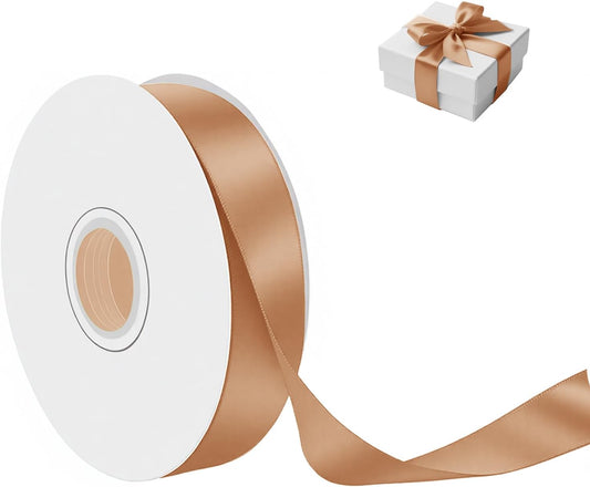 Champagne Gold Satin Ribbon 1 Inch Wide x 50 Yards, Luxury Double Faced Polyester Ribbon for Wedding Decor, Gift Wrapping, Party Crafts, DIY Bows and Holiday Projects