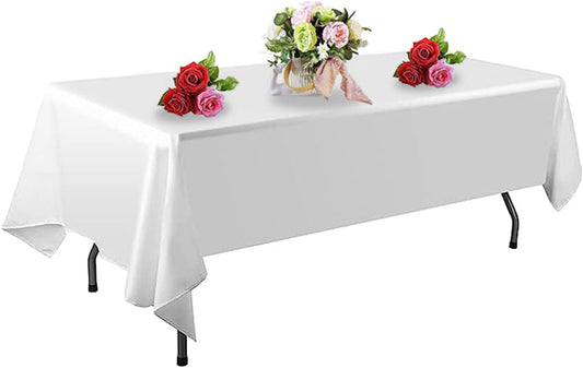 1 Pack White Table Cloth Rectangle Table 60 x 102 Inch Tablecloths for 6 Foot Rectangle Tables. Stain and Winkle Resistant Polyester Washable TableCloths for Parties Wedding Dining
