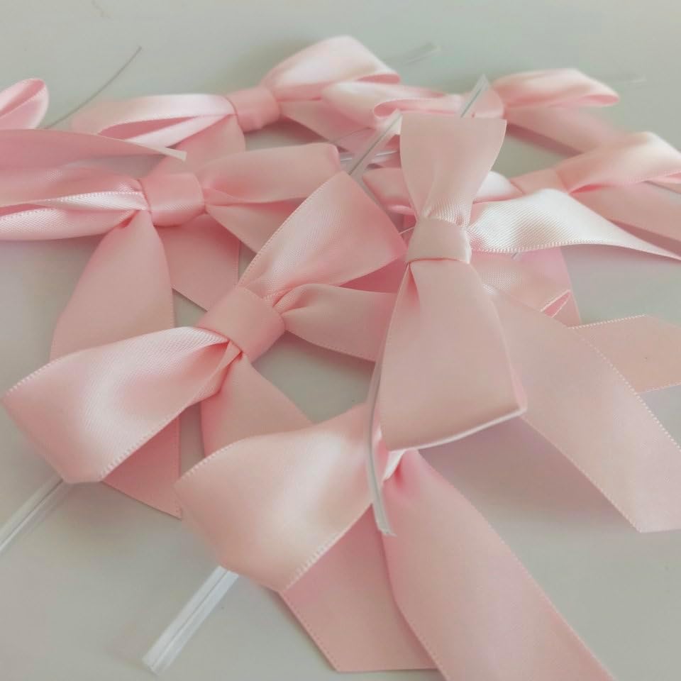 50pcs 3-1/2" Light Pink Satin Ribbon Bows with Twist Ties for Gift Wrapping Packing Wedding Big Ribbon Bows for Accessories Decoration (Lt.Pink)