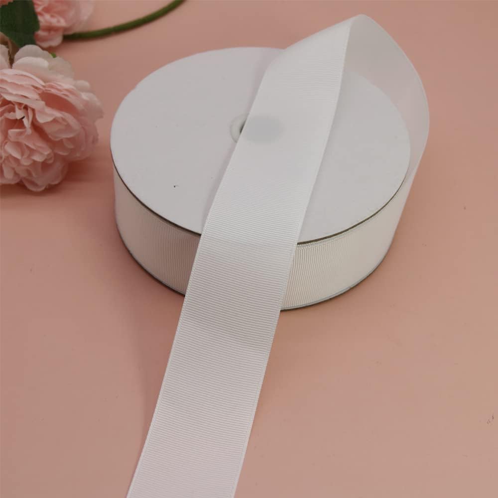 One Roll 50 Yards White Soild Grosgrain Ribbon 1 1/2 inch Boutique Gift Wrapping Package Ribbon-DIY Crafts Bow Hair Headband Accessories Assortment Ribbon #29(38mm)