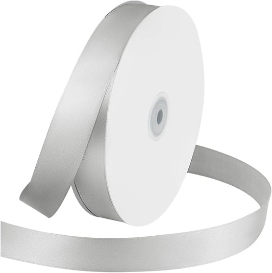1 Inches x 100 Yards Polyester Satin Ribbon, Solid Color Silvery Satin Ribbon for Crafts, Gift Wrapping, Hair Bows, Wedding Party Decoration, Bow Making & Other Projects (Silvery)