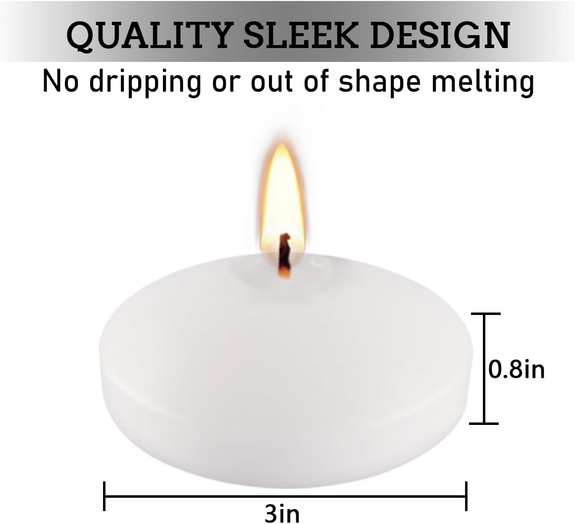 Unscented Floating Candles Set of 72, 3 Inch White Dripless Wax for Centerpieces at Wedding Pool Party Holiday, 10 Hour
