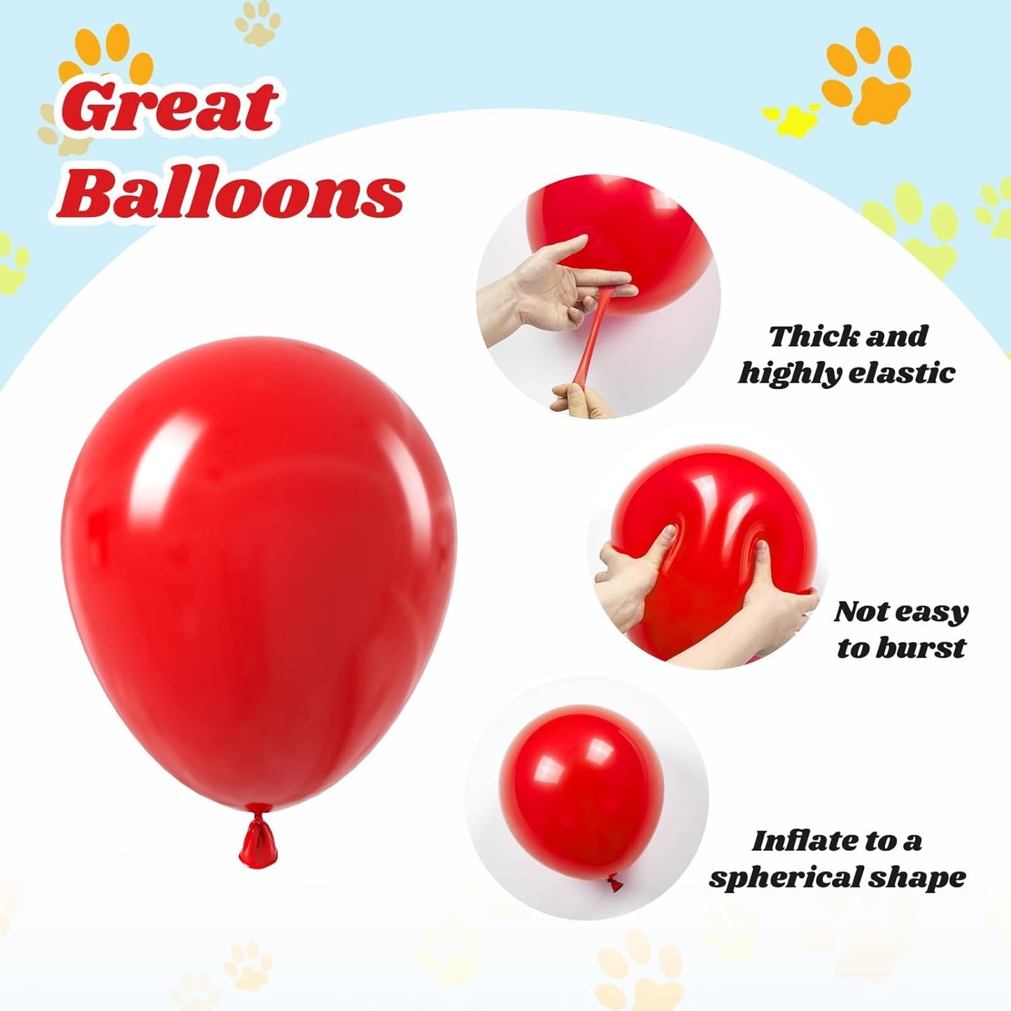 60pcs 12inch Dog Balloons, Royal Blue, Light Blue, Yellow, Red Paw Print for Puppy Dog Paw Birthday Party Decorations