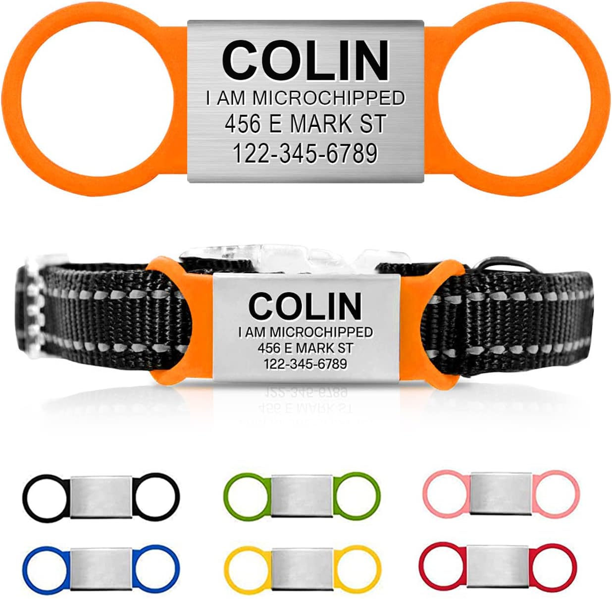 Personalized Dog & Cat ID - Engraved Dog Name Tag - Silent, No Noise - Slide On Custom Collar Tags for Small, Medium & Large Pets