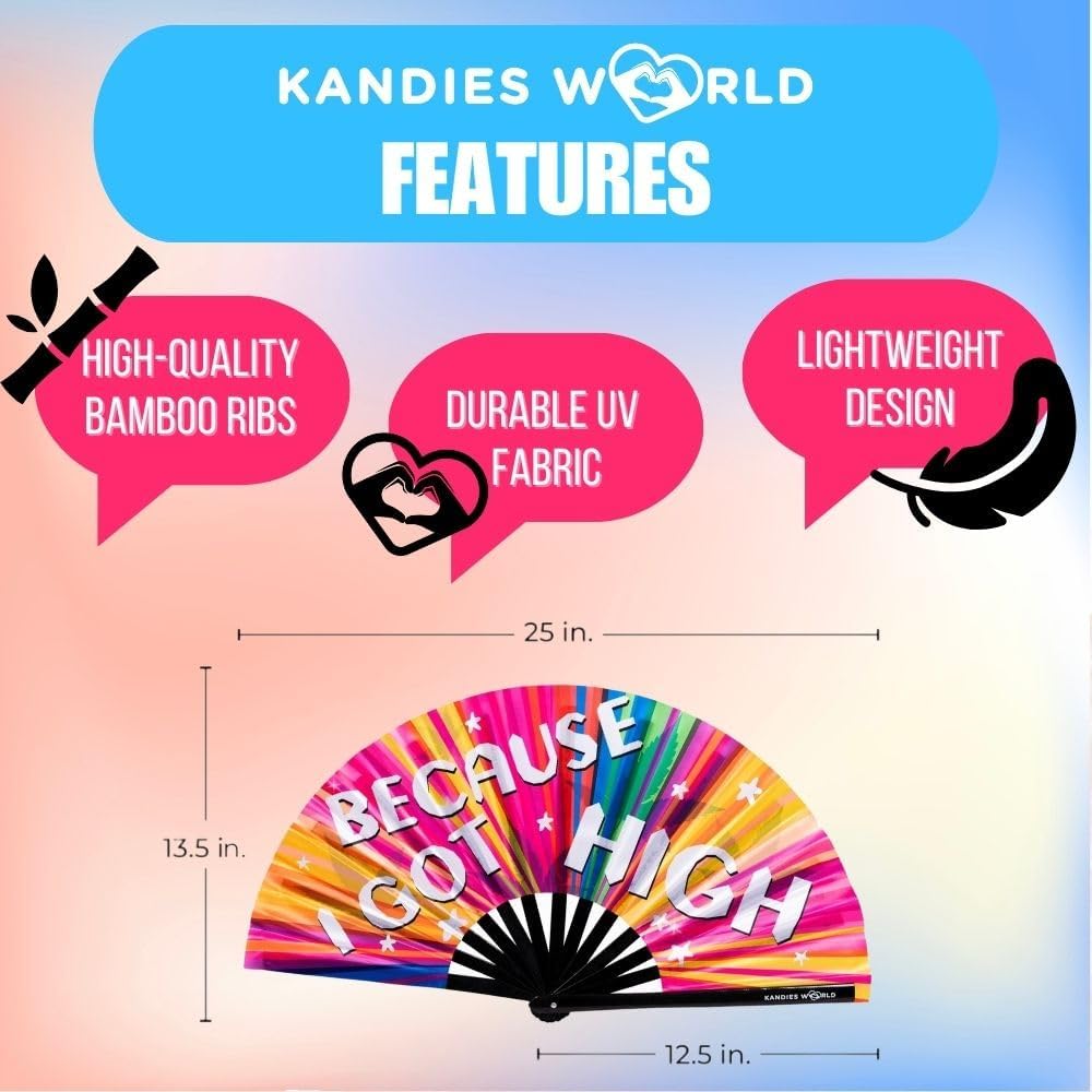 Kandies World Custom Festival Folding Hand Fan - Unique Designs, Made of Bamboo, Clacking Sound, Lightweight - Perfect Rave and Festival Accessory!