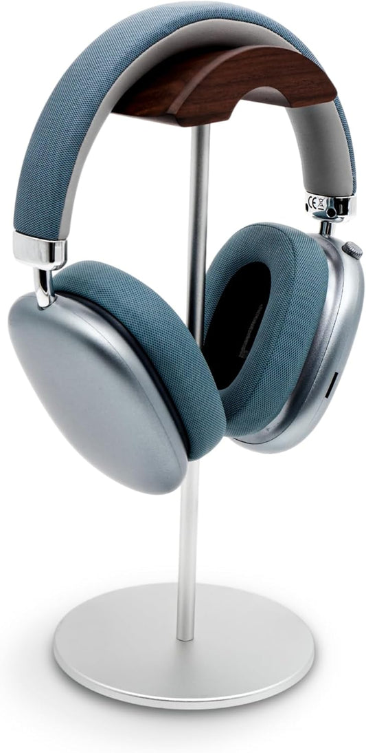 Headphone Stand for Desk – Premium & Minimalist Headset Holder with Round or Oval Base for Gaming, Office & Home (Silver Wood, Standard)