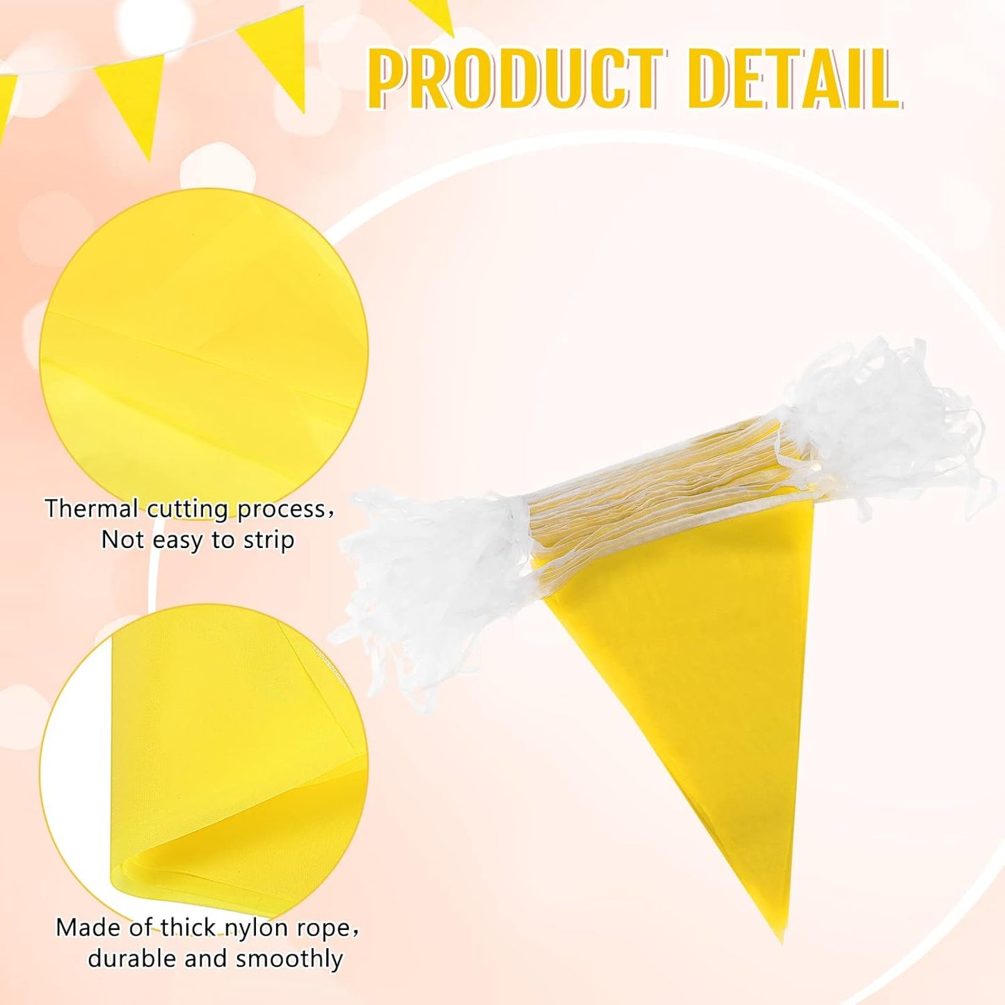Tatuo 200 Feet Solid Pennant Banners Flags String Triangle Hanging DIY Bunting Flags Party Decorations for Grand Opening Party Banners for Kids Birthday, Shops (Yellow)