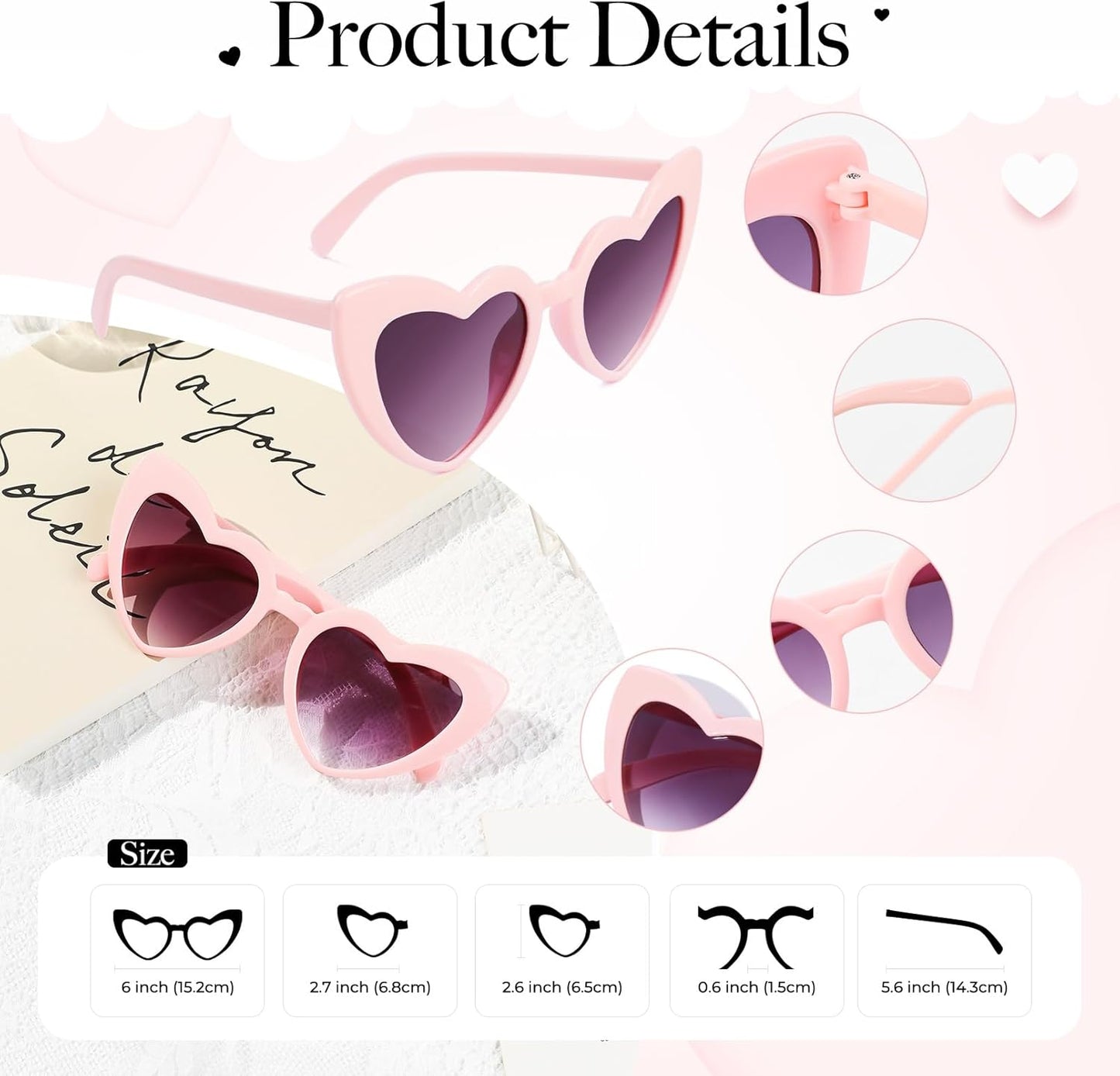 YOGFIT Heart Sunglasses for Women Fashion Classic Love Eye Protection Sunglasses Vintage Cute Heart Sunglasses