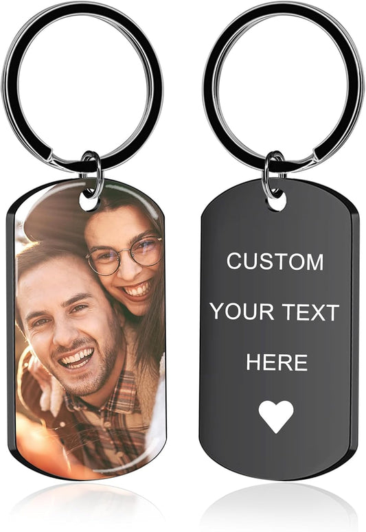 Custom Keychain with Picture - Personalized Photo LOGO Text Customized Key Chain for Boyfriend Dad Men Gifts