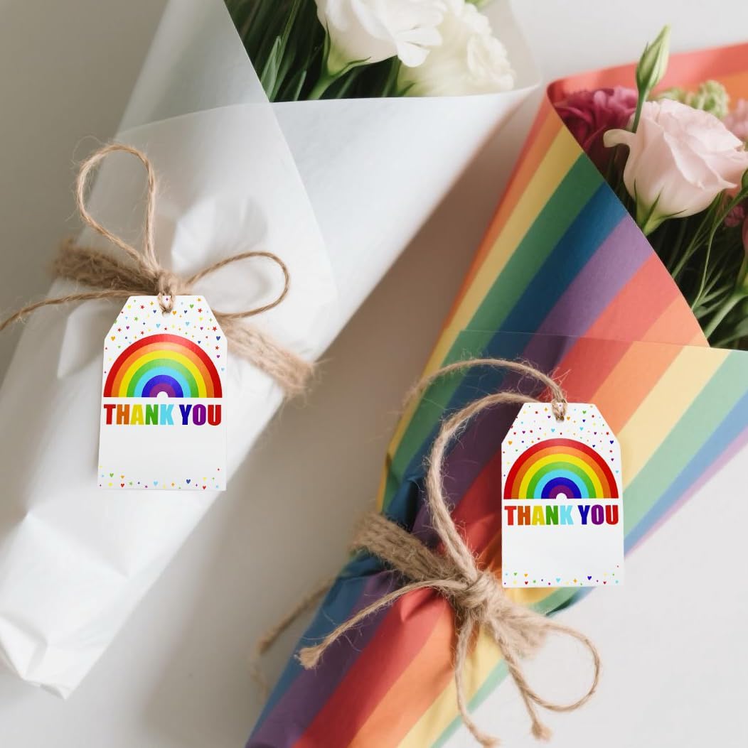 100Pcs Rainbow Heart Gift Tags with String Large Thank You Gift Tags Presents with 65 FT Jute Twine Personalized Tags for Wedding Baby Shower Birthdays Party Gift Wrap Tags