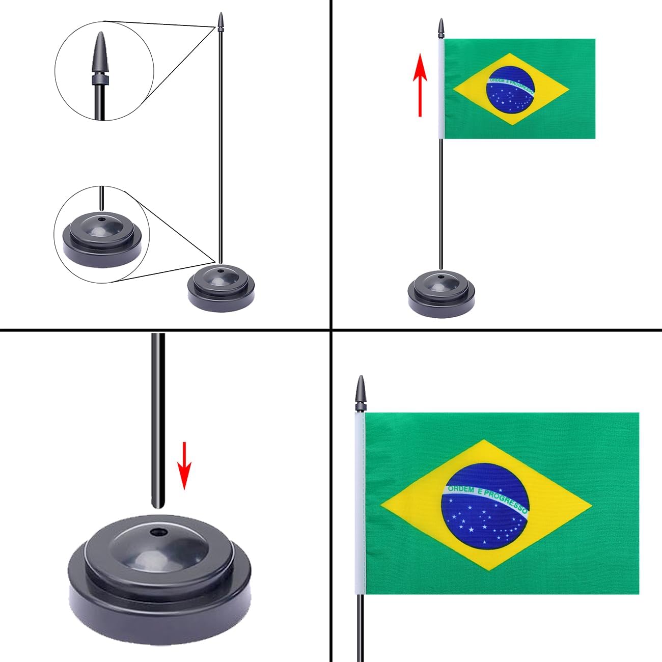 WXTWK 2 Pack Brazil Flag Brazil Deluxe Desk Flag Set - Mini Small Brazilian Table Office Flags with Black 12" Solid Pole Stand Base Classroom Meeting Desktop Decorations
