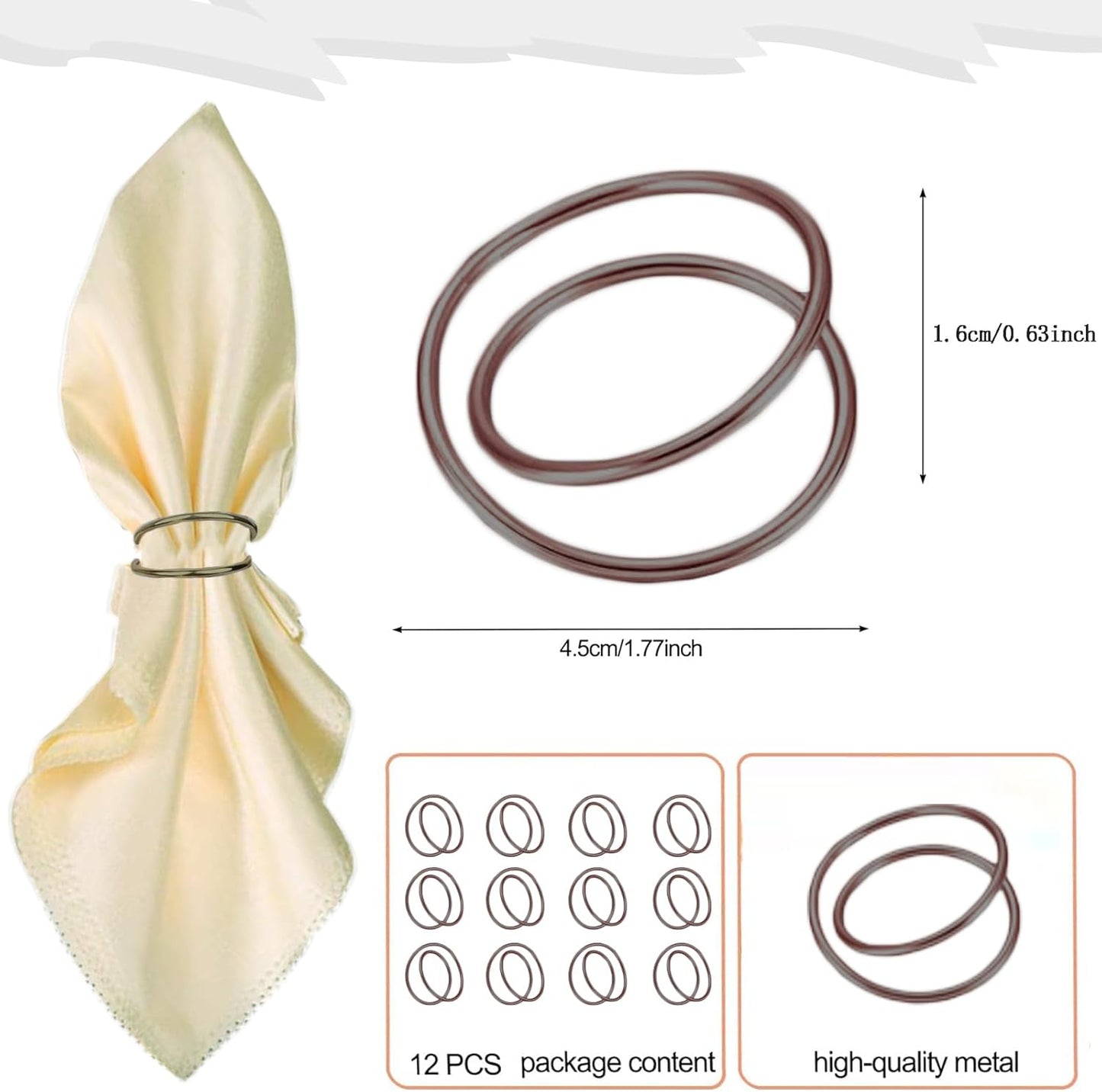 Dark Gray Napkin Rings - 12 PCS Metal Spiral Napkin Rings(Spiral) Napkin Holders Buckles for Family Dinner, Wedding, Party,Table Decorations