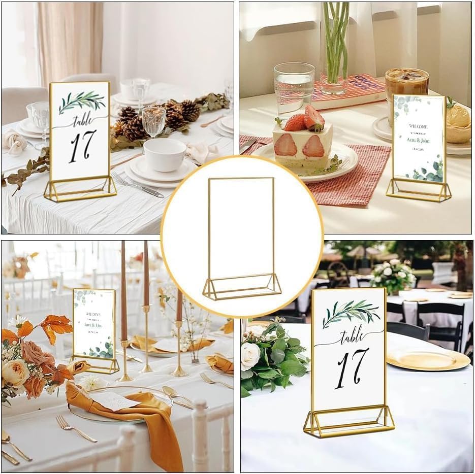 20PCS Acrylic Sign Holder, 4x6 Double Sided Gold Picture Frame Clear Wedding Table Numbers for Party, Restaurant Sign, Menu, Photo