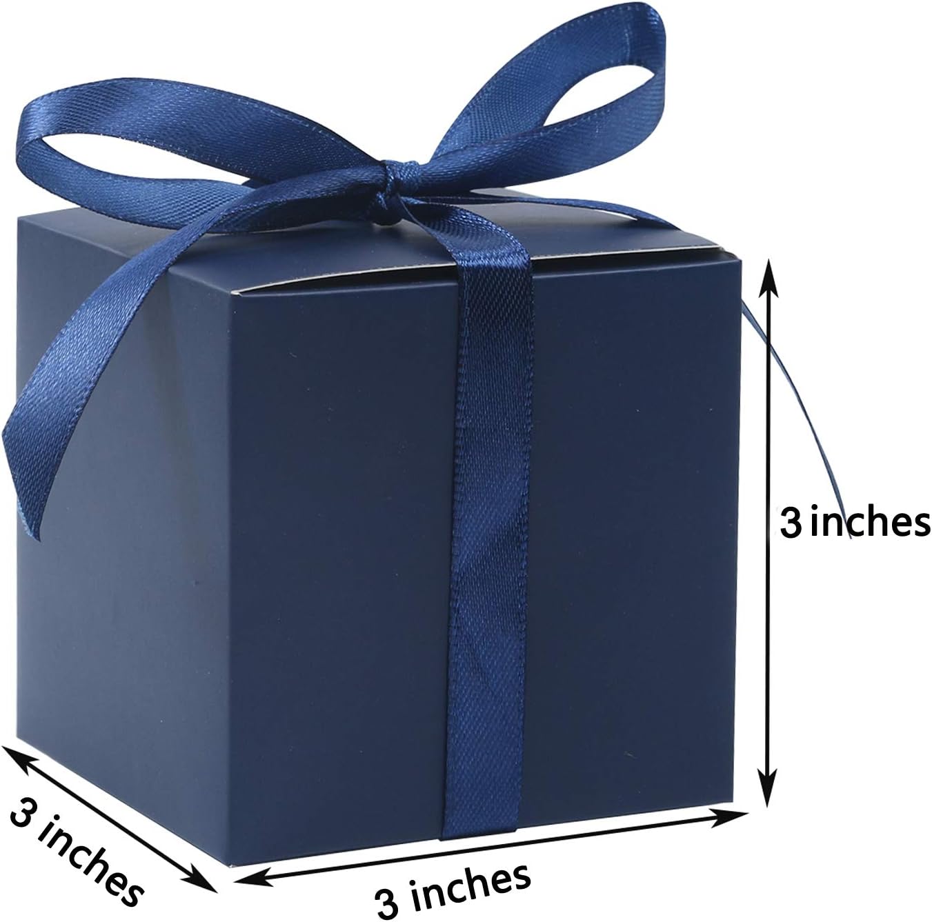 COTOPHER 100pcs Wedding Favor Boxes, Paper Gift Boxes 3x3x3 Inches Small Gift Boxes with Ribbons Small Boxes for Gifts, Crafting, Cupcake, Candy, Bridesmaid Proposal Boxes，Easy Assemble Boxes(Navy)