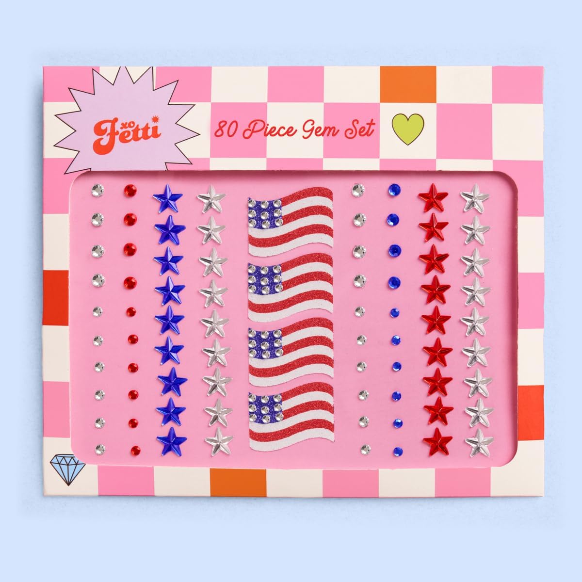 xo, Fetti America Face Gems - 80 pcs. | USA Face Stickers, 4th of July Rhinestone Accessory, Country Party Decorations, All American Supplies
