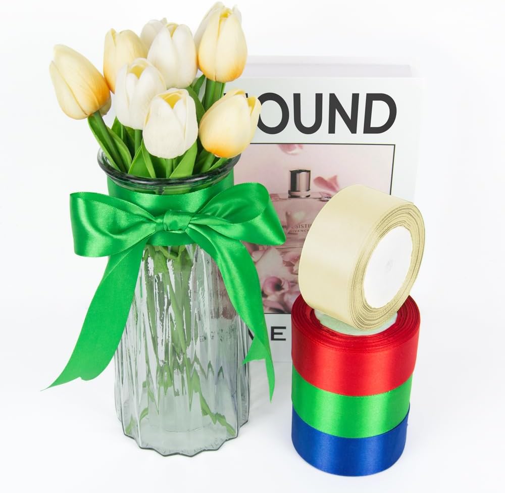 1 Inch 25 Yards Red Ribbon, Red Satin Ribbon for Gift Wrapping, Christmas Tree, Wedding, Birthday Party Decoration, Craft, Hair, Floral, Sewing