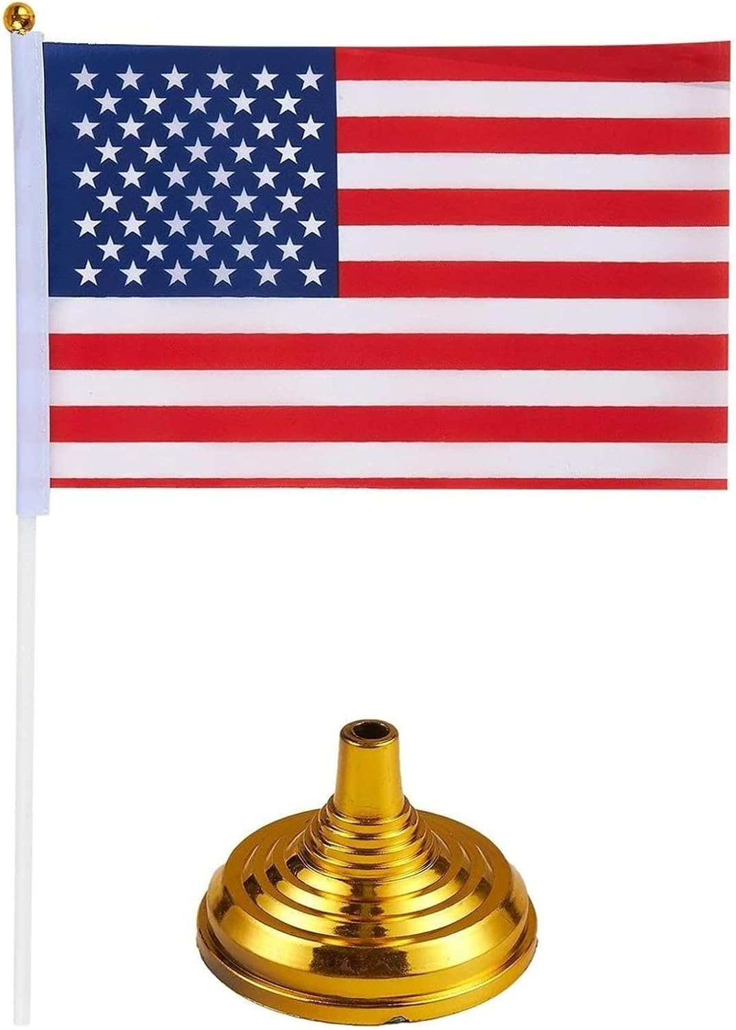 Juvale Mini American Flag Decor Set - 12-Pack 8 x 5.5in Flags on 12in Poles with Gold Base - Patriotic Table Decorations & Party Supplies for Desk & Office
