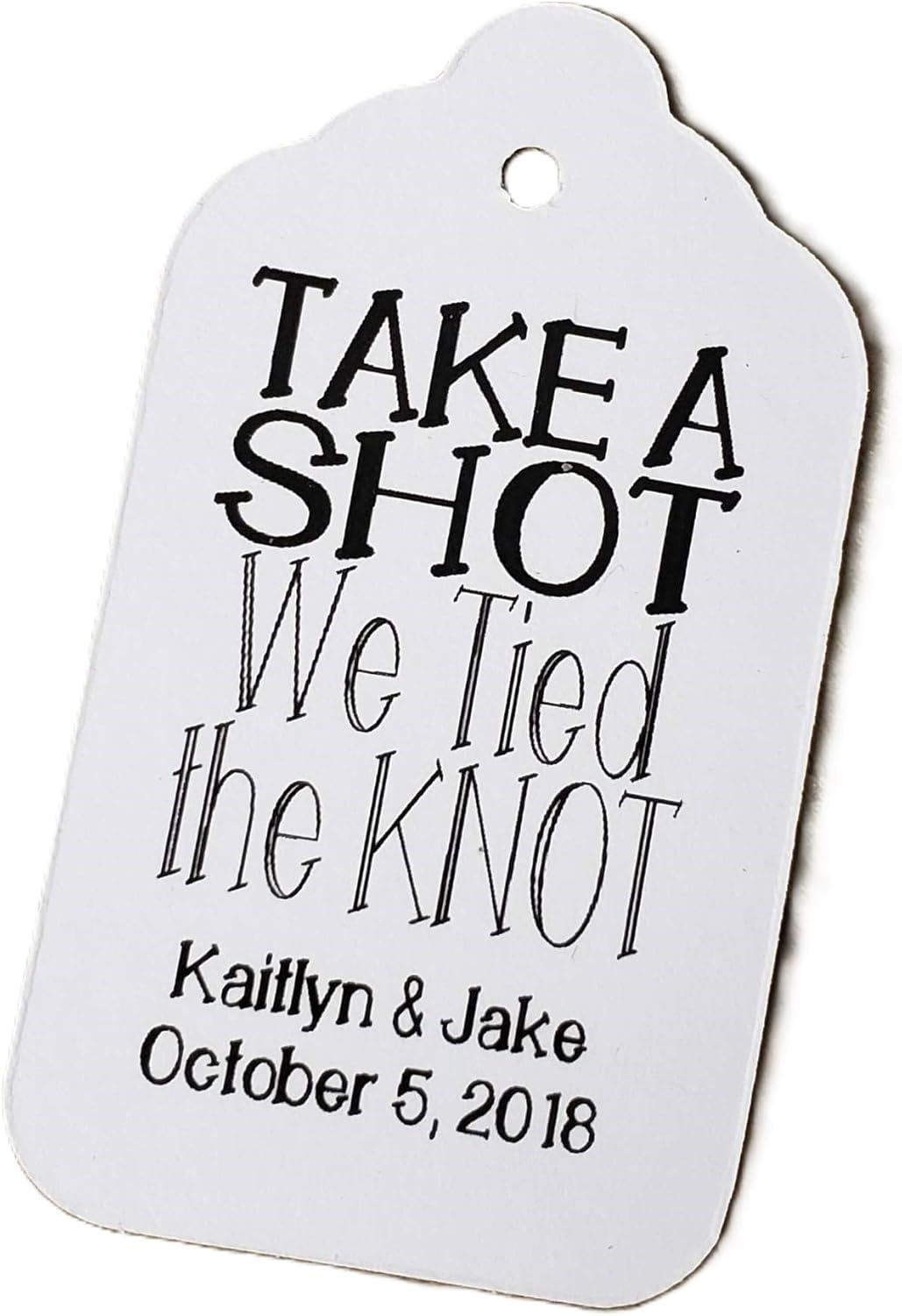 Take a Shot we Tied The Knot Wedding Personalized CardStock Keepsake Souvenir Favor Tag Sets of 25 Tags (Small 2" x 1 1/8")