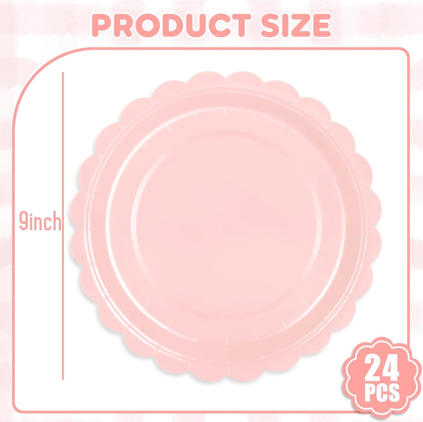 24 Pcs Pink Paper Plates 9 Inch Scalloped Dessert Plates - Disposable Pink Cake Plate - Baby Shower Birthday Party Wedding Bridal Party Supplies