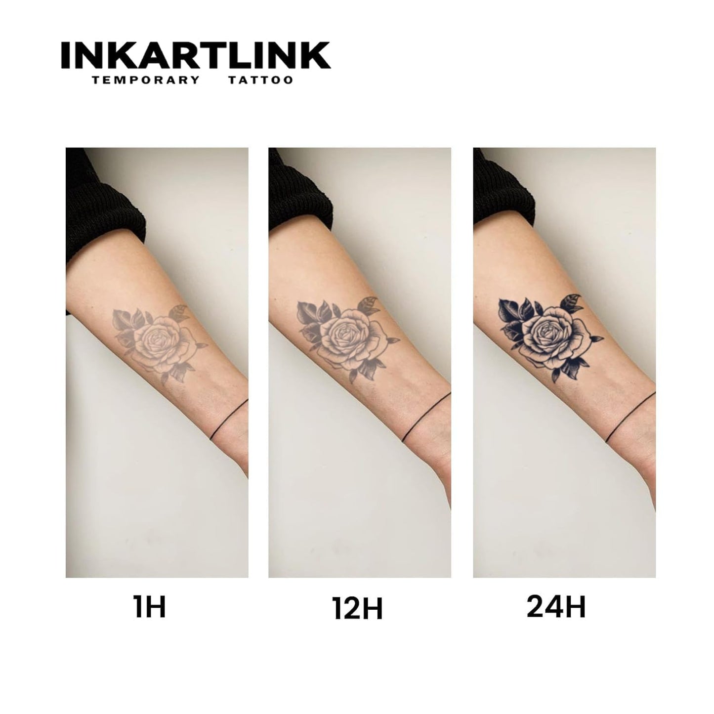 INKARTLINK Tattoo Tech, 2 Sheets Medium Semi Permanent Tattoo, Temporary Tattoos, Last 1-2 Weeks, Waterproof, Realistic Look, No Adhesive, No Reflection (Flower Design)112